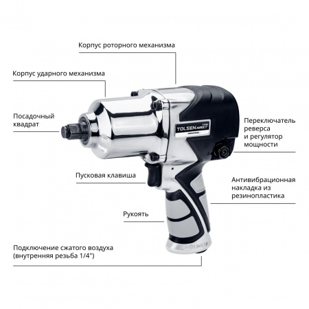 TOLSEN Гайковерт пневматический ударный 1/2", 880 Нм