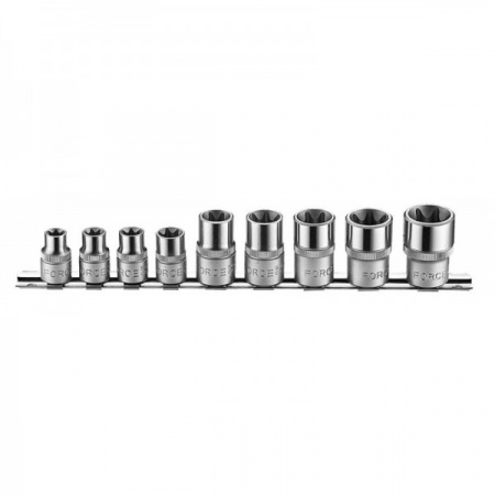 FORCE Набор торцевых головок 3/8"DR-1/2"DR Е-профиль (E10-E24) 9пр.