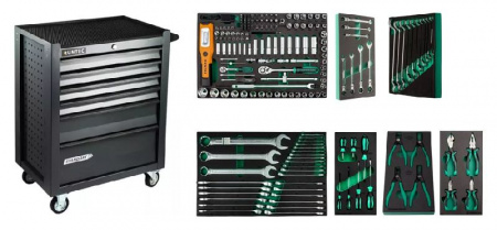 RUNTEC Тележка инструментальная 6 полочная Standart серая, с комплектом инструмента, 193 предмета