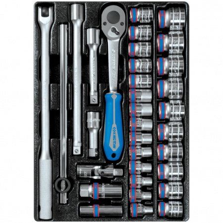 KING TONY Набор торцевых головок 1/2" с принадлежностями, ложемент, 33 предмета