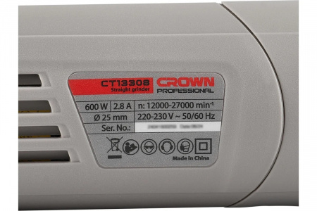 CROWN CT13308 Прямая шлифовальная машина ПШМ, 600 Вт, 12000-27000 об/мин