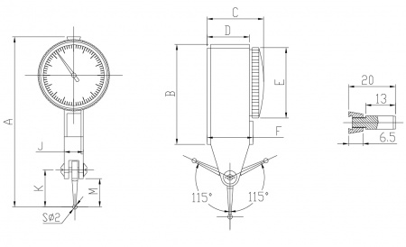 ASIMETO Индикатор рычажно-зубчатый 0,01 мм, горизонтальный 0,8 мм, 0-40-0, D40