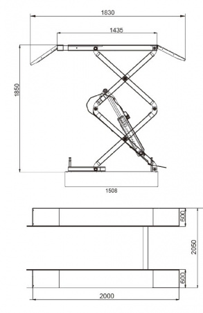 KraftWell Подъемник ножничный короткий г/п 3000 кг напольный, 220 В, цвет серый