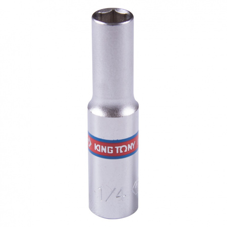 KING TONY Головка торцевая глубокая шестигранная размер 1/4", квадрат 1/4", дюймовая