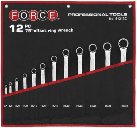 FORCE Набор накидных ключей 6х7-30х32 мм, 75°, 12-гранные, 12 пр., чехол