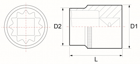 JONNESWAY Головка торцевая 12-гранная 3/4"DR, 38 мм