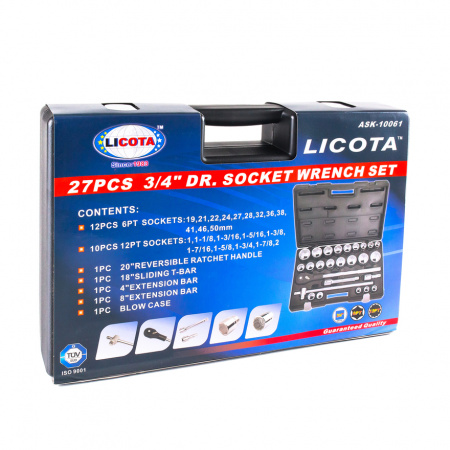 Licota Набор торцевых головок метрических и дюймовых, 3/4", 19-50 мм и 1"-2", 26 предметов 