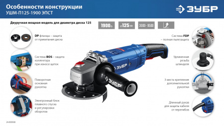 ЗУБР Профессионал УШМ 1900 Вт, d125 мм, регулировка оборотов