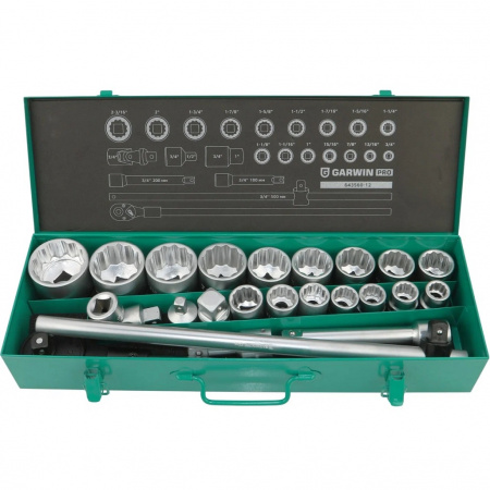 GARWIN PRO Набор торцевых головок дюймовых 3/4" 12 гр., 3/4"- 2", 23 предметов